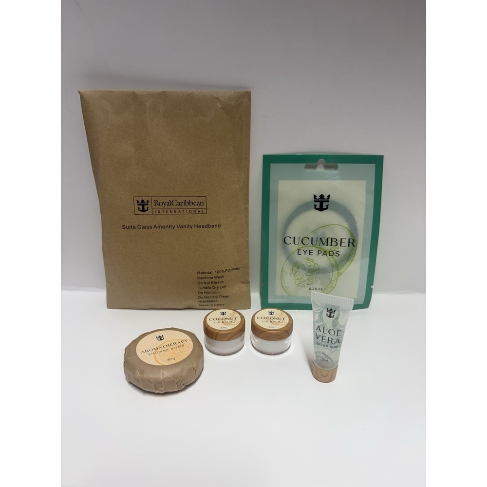Royal Caribbean Cruises Suite Class Head band lip balm shower balm eye pads